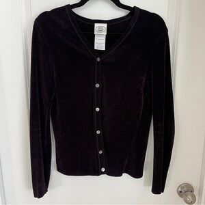 VINTAGE (90s) Laura Ashley Deep Purple Velour Velvet Cardigan